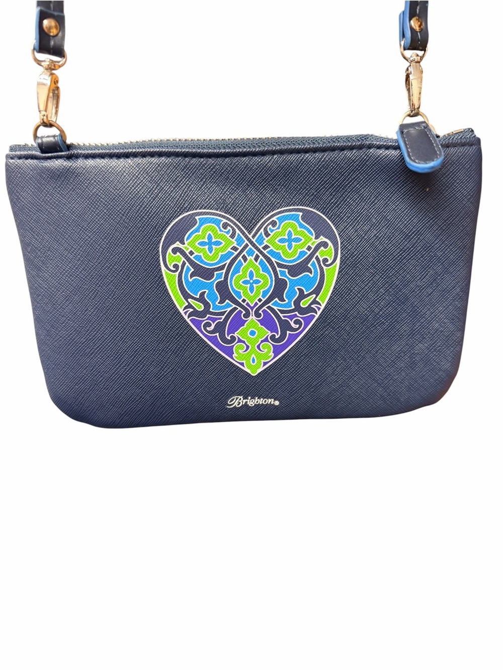 Brighton Navy Crossbody with Blue, Green & Purple Heart Motif